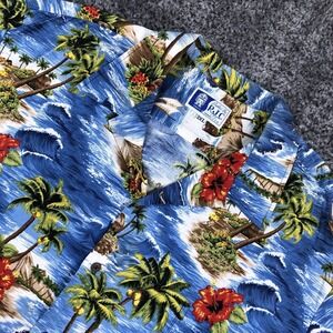 RJC Shirt Mens 3XL Blue Hawaiian Floral Island Print Short Sleeve Button Up